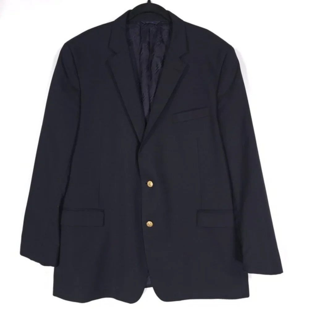 BROOKS‎ BROTHERS Men's Blazer 48L Regent 100% WOOL Black ITALY MADE Gold Button